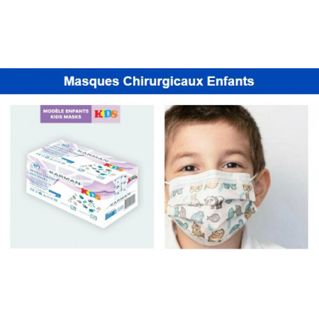 Masque chirurgical Bleu ciel - Enfant - Type IIR Haute Filtration 98% -  Boîte de 50